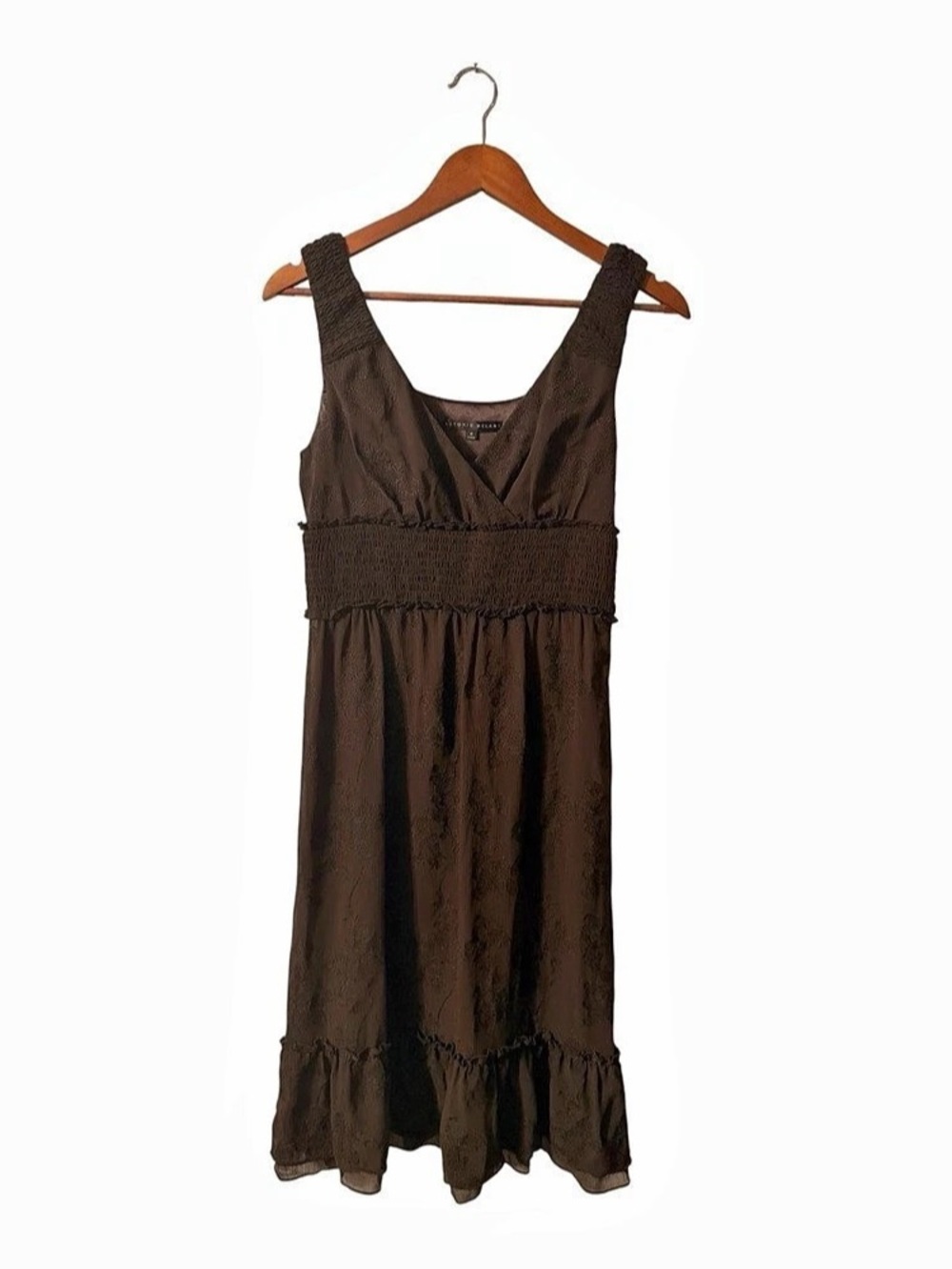 Romantic Antonio Melani Brown Floral Smocked Midi Dress 4 Boho Fairycore